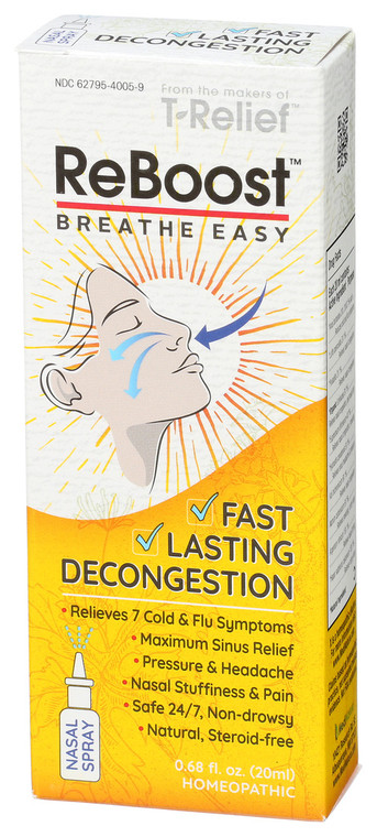 Reboost, Nasal Spray Decongestion, Breath Easy, 1 Each, 20 Ml