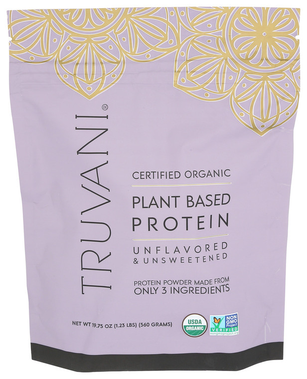 Truvani, Organic Protein Powder Unflavored Plant Based, Case Of1, 19.75 Oz
