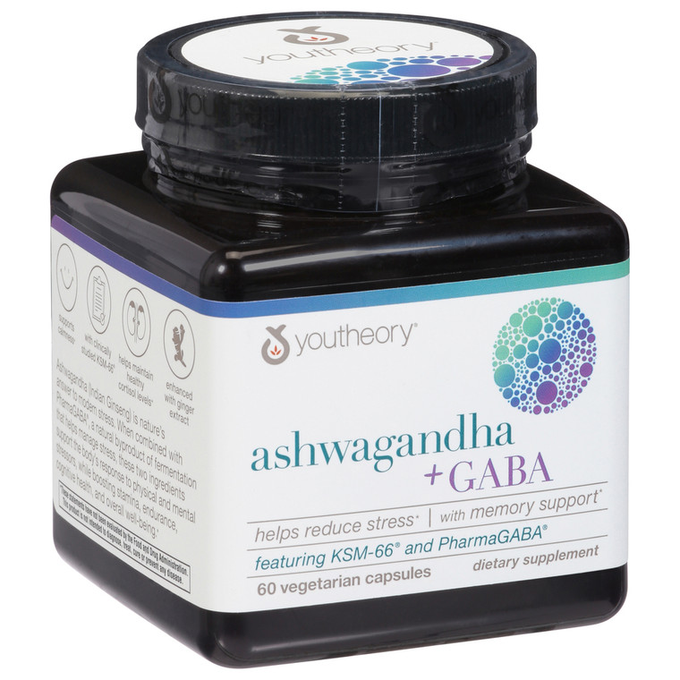 Youtheory, Ashwagandha + Gaba Dietary Supplement, Case Of 1, 60 Cap