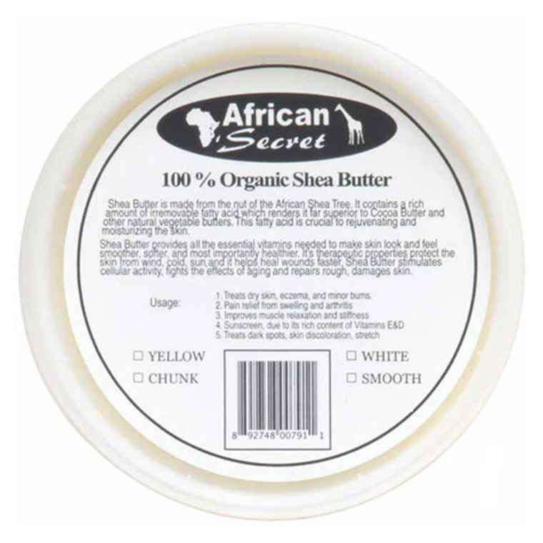 African Secret Organic Shea Butter Smooth White, Hydrating & Softening, 8 Oz