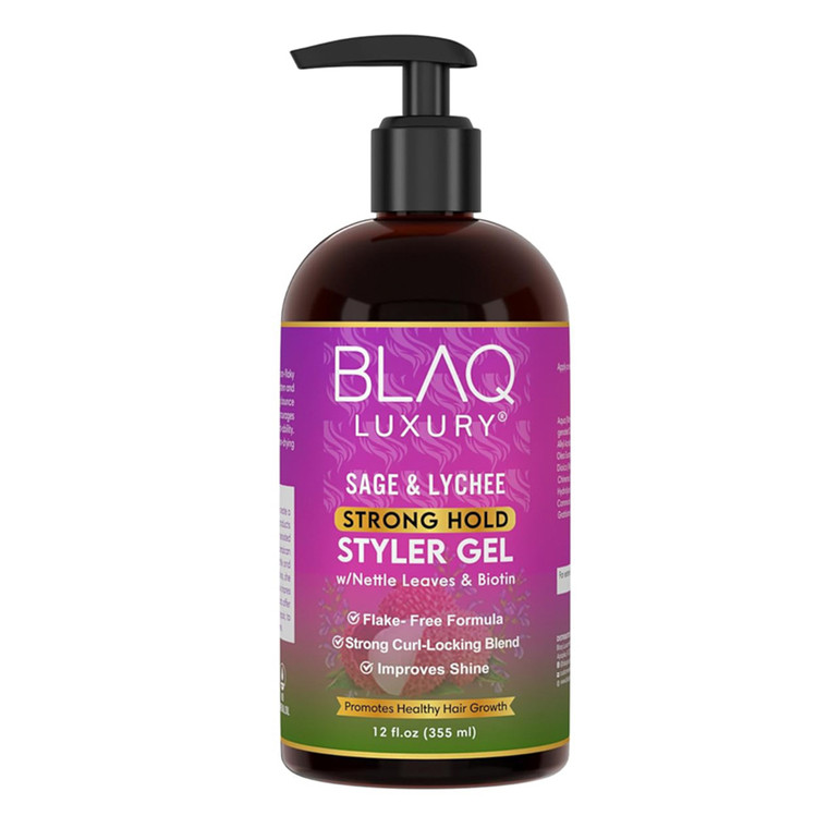 Blaq Luxury Sage and Lychee Strong Hold Styler Gel Firm & Flexible Hold, 12 Oz