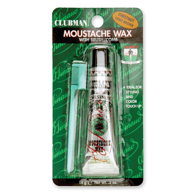 Clubman Pinaud Moustache Wax Chestnut with Brush/Comb ,0.5 Oz