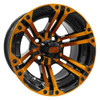 12" Golf Cart Wheels, Black/Orange Rim & Center Cap, 12x7 ET-25