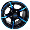 RHOX Golf Cart Wheel RX399, Gloss Black with Blue, 12x7 ET-25