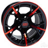 RHOX Golf Cart Wheel RX399, Gloss Black with Red, 12x7 ET-25