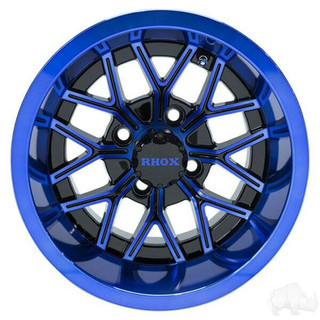 Red Hawk 12 Golf Cart Wheel, Gloss Black/Blue Rim, 12x6 ET-10