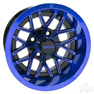 Red Hawk 12 Golf Cart Wheel, Gloss Black/Blue Rim, 12x6 ET-10