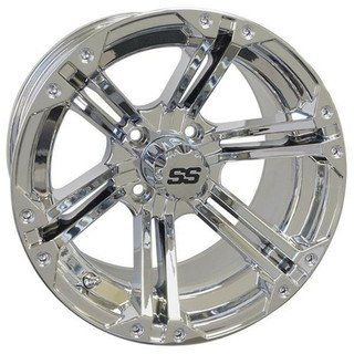 Red Hawk 14 Golf Cart Wheel, Chrome Rim and Center Cap, 14x7 ET-25