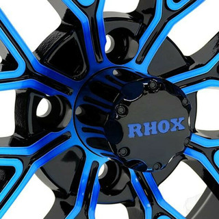 Red Hawk 14 Golf Cart Wheel, Gloss Black/Blue Rim, 14x7 ET-25