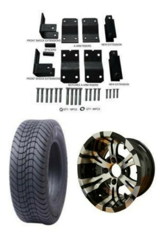 Steeleng Steeleng Yamaha Golf Cart Low Profile Tire/Wheel Combo and 4 Block Lift Kit Bundle