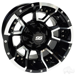 RHOX Golf Cart Wheel RX388, Machined Gloss Black, 12x7 ET-25