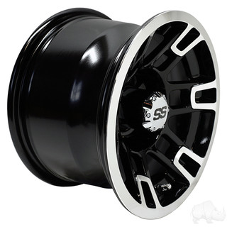 RHOX Golf Cart Wheel RX390, Machined Gloss Black, 12x7 ET-25