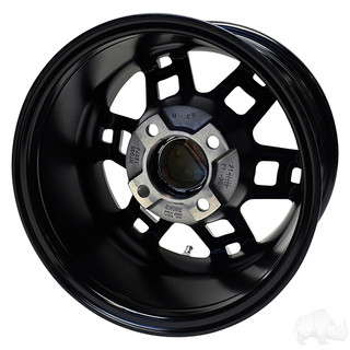 RHOX Golf Cart Wheel RX390, Machined Gloss Black, 12x7 ET-25