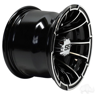 RHOX Golf Cart Wheel RX392, Machined Gloss Black, 10x7 ET-25