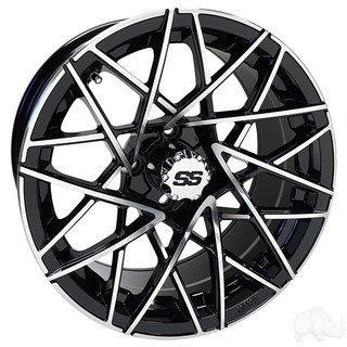 RHOX Golf Cart Wheel RX395, Machined Gloss Black, 15x7 ET-25