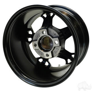 RHOX Golf Cart Wheel RX399, Machined Gloss Black, 12x7 ET-25