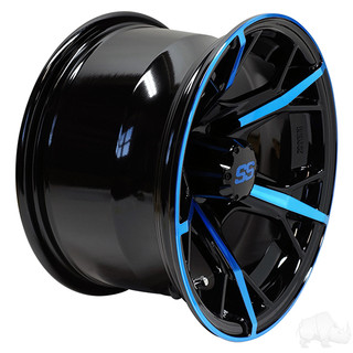 RHOX Golf Cart Wheel RX399, Gloss Black with Blue, 12x7 ET-25