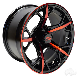 RHOX Golf Cart Wheel RX400, Gloss Black with Red, 14x7 ET-25