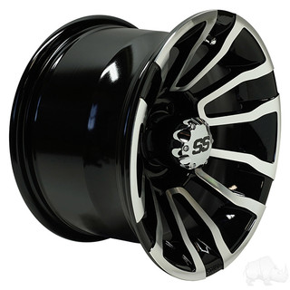 RHOX Golf Cart Wheel RX401, Machined Gloss Black, 12x7 ET-25