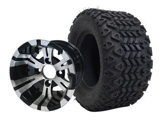 SGC 10″ Vampire Machined/Black Wheel – Aluminum Alloy / STEELENG 18″x9″-10″ All Terrain Tire DOT approved (SET of 4)