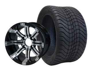 SGC 12″ Tempest Machined Black Wheel – Aluminum Alloy / STEELENG 215/40-12 Low Profile Tire DOT Approved (SET of 4)