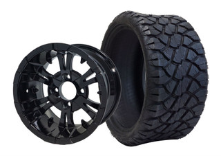 SGC 14″ Vampire Glossy Black Wheel – Aluminum Alloy / STEELENG 20″x8.5″-14″ STINGER Hybrid AT Tire DOT approved (SET of 4)