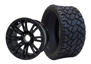 SGC 14″ Voodoo Glossy Black Wheel – Aluminum Alloy / STEELENG 20″x8.5″-14″ STINGER Hybrid AT Tire DOT approved (SET of 4)
