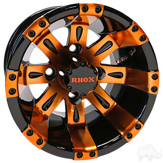 Red Hawk 10 Golf Cart Wheel, Black/Orange Rim and Center Cap, 10x7 ET-25