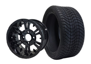SGC 14″ Vampire Glossy Black Wheel – Aluminum Alloy / STEELENG 205/30-14 Low Profile Tire DOT approved (SET of 4)