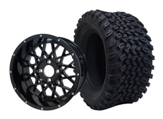 SGC 12″ Venom Glossy Black Wheel – Aluminum Alloy / STEELENG 23″x10.5″-12″ All Terrain Tire (SET of 4)