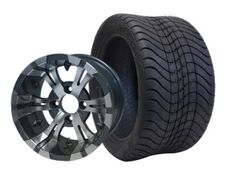 SGC 12″ Vampire Machined/Gunmetal Wheel – Aluminum Alloy / STEELENG 215/40-12 Low Profile Tire DOT Approved (SET of 4)