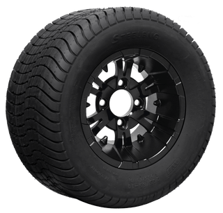 SGC 10″ Vampire Glossy Black Wheel – Aluminum Alloy / STEELENG 205/65-10 Comfort Ride Street Tire DOT approved (SET of 4)