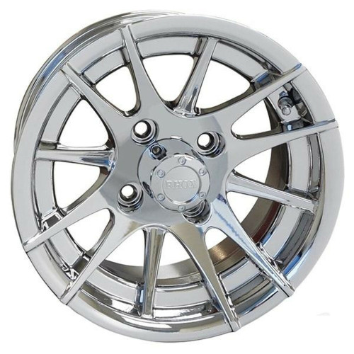 Red Hawk 12 Golf Cart Wheel, 12 Spoke, Chrome Rim and Center Cap, 12x6 Centered