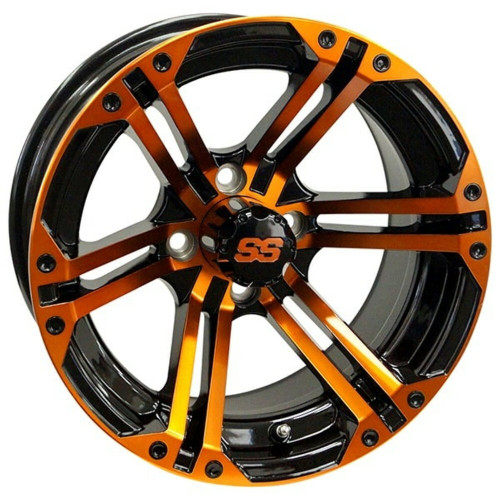 14" Golf Carts Wheel, Black/Orange Rim & Center Cap 14x7 ET-24