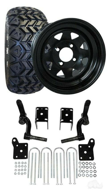 Red Hawk EZGO TXT Golf Cart All Terrain Tire/Wheel and 6 Spindle Lift Kit Bundle