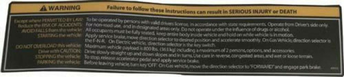 Nivel E-Z-GO RXV Warning and Instructions Decal 2008