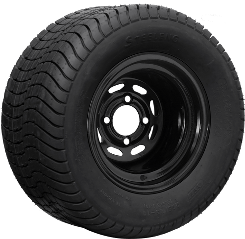 SGC 10" Steel Wheel - Black - Slotted / STEELENG 205/65-10 Comfort Ride Street Tire DOT approved (Set of 4)