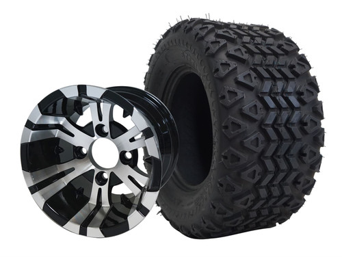 SGC 10″ Vampire Machined/Black Wheel – Aluminum Alloy / STEELENG 18″x9″-10″ All Terrain Tire DOT approved (SET of 4)