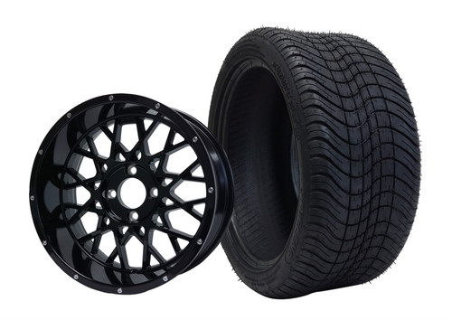 SGC 14″ Venom Glossy Black Wheel – Aluminum Alloy / STEELENG 205/30-14 Low Profile Tire DOT approved (SET of 4)