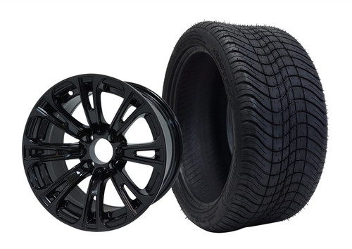 SGC 14″ Voodoo Glossy Black Wheel – Aluminum Alloy / STEELENG 205/30-14 Low Profile Tire DOT approved (SET of 4)