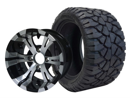 SGC 12″ Vampire Machined Black Wheel – Aluminum Alloy / STEELENG 20″x10″-12″ STINGER All Terrain Tire DOT Approved (SET of 4)