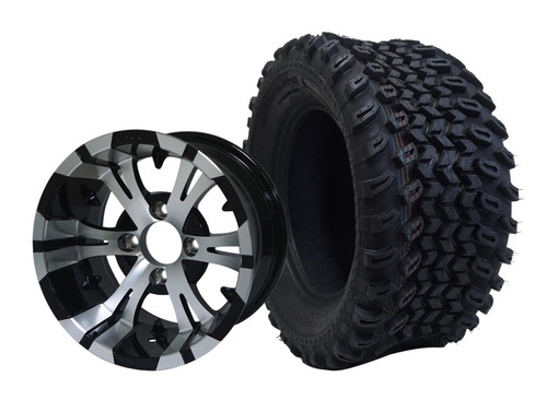 SGC 12″ Vampire Machined Black Wheel – Aluminum Alloy / STEELENG 23″x10.5″-12″ All Terrain Tire (SET of 4)