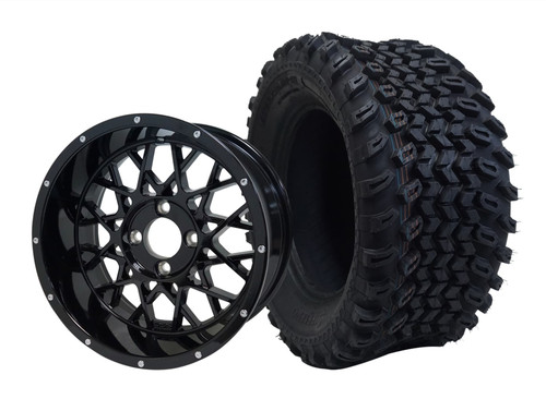 SGC 12″ Venom Glossy Black Wheel – Aluminum Alloy / STEELENG 23″x10.5″-12″ All Terrain Tire (SET of 4)