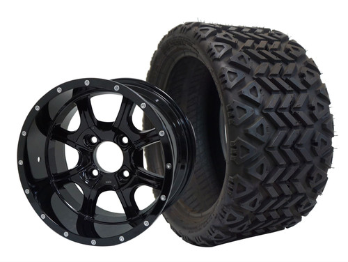 SGC 12″ Night Stalker Glossy Black Wheel – Aluminum Alloy / STEELENG 18″x8.5″-12″ All-Terrain Tire DOT approved (SET of 4)