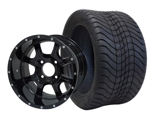 SGC 12″ Night Stalker Glossy Black Wheel – Aluminum Alloy / STEELENG 215/40-12 Low Profile Tire DOT Approved (SET of 4)