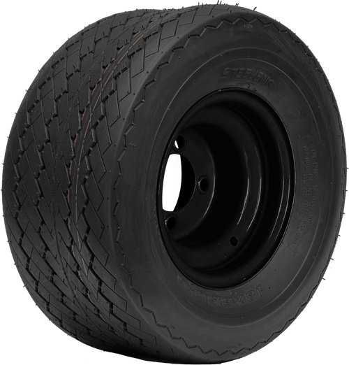 SGC 8″ Steel Wheel – Black / STEELENG 18″x8.5″-8″ Sawtooth (Standard Golf Cart Tire) DOT approved (SET of 4)