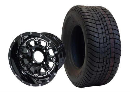 SGC 10″ Panther Glossy Black Wheel – Aluminum Alloy / STEELENG 205/65-10 Comfort Ride Street Tire DOT approved (SET of 4)