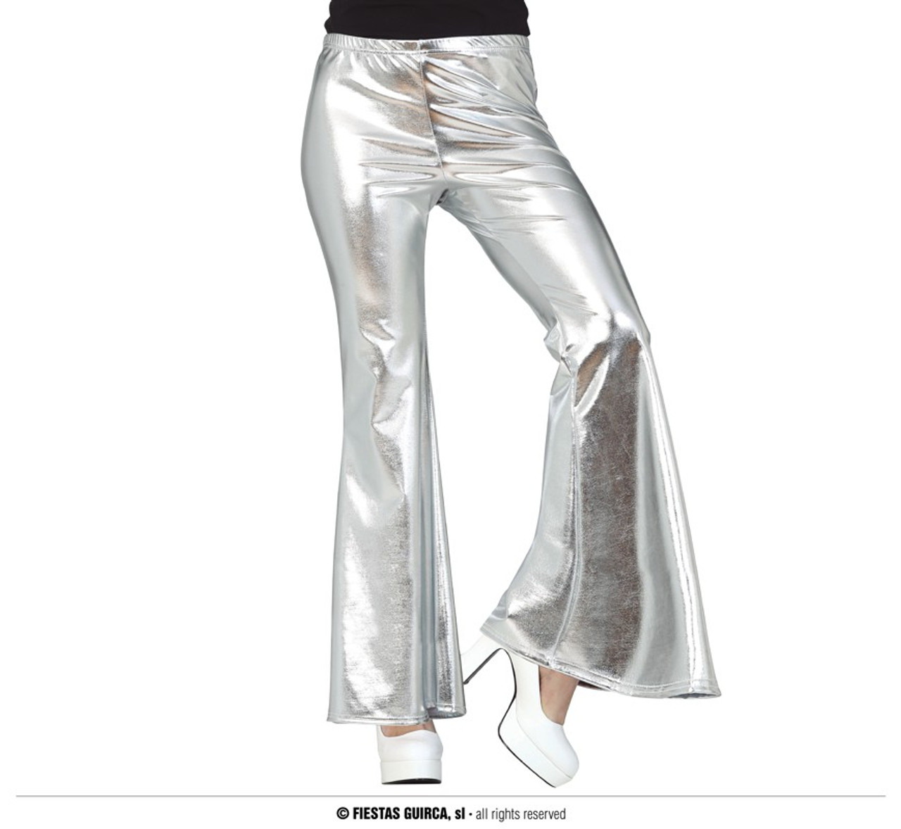 70s Disco Bell Bottom Pants Silver Large