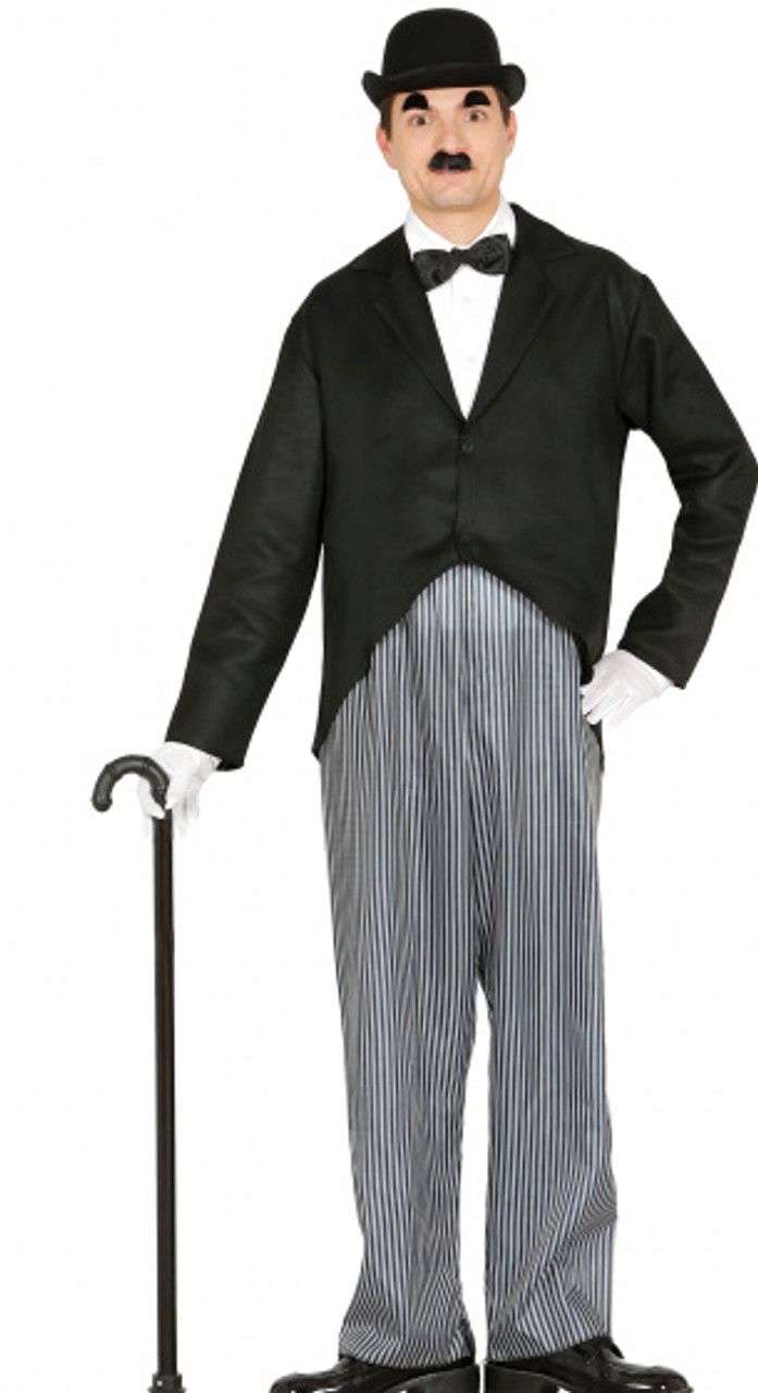 Unisex Adult Charlie Chaplin Fancy Dress Accessories Gangster Black Tie,  Hat | eBay