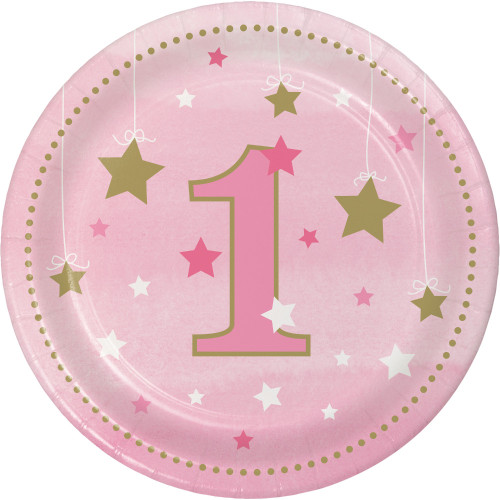 One Little Star Pink Plates Pk8 17cm